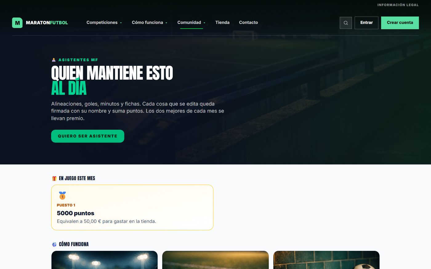 La página de asistentes de MaratonFutbol.com, con el premio en juego este mes.